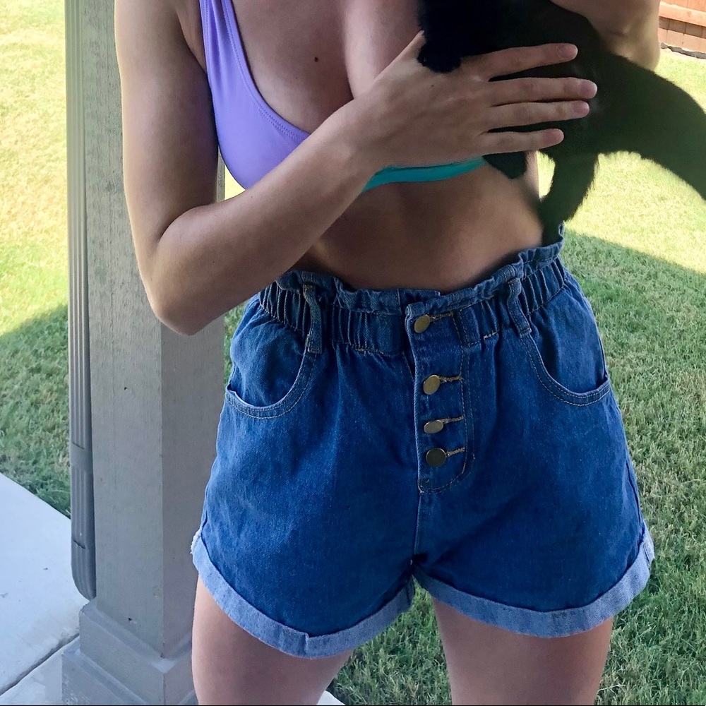 Paperbag High Waisted Jean Shorts